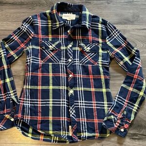 True Religion Navy Plaid Button Down Shirt